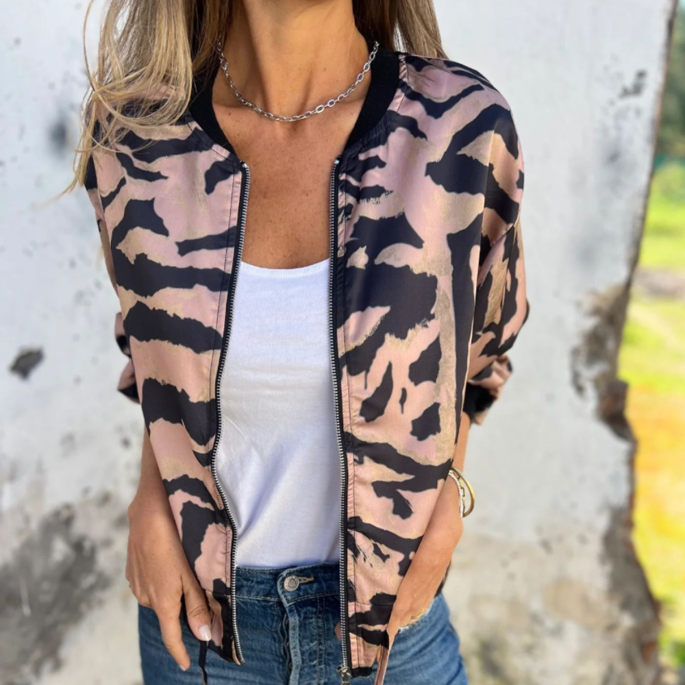 Lacey | Zebra Print Aviator Jacket with Zipper