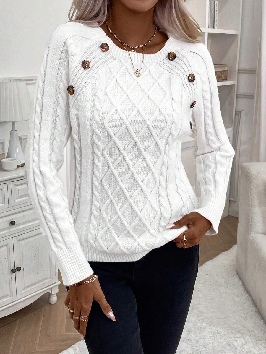 Lorraine | Button-Detail Cable Knit Jumper