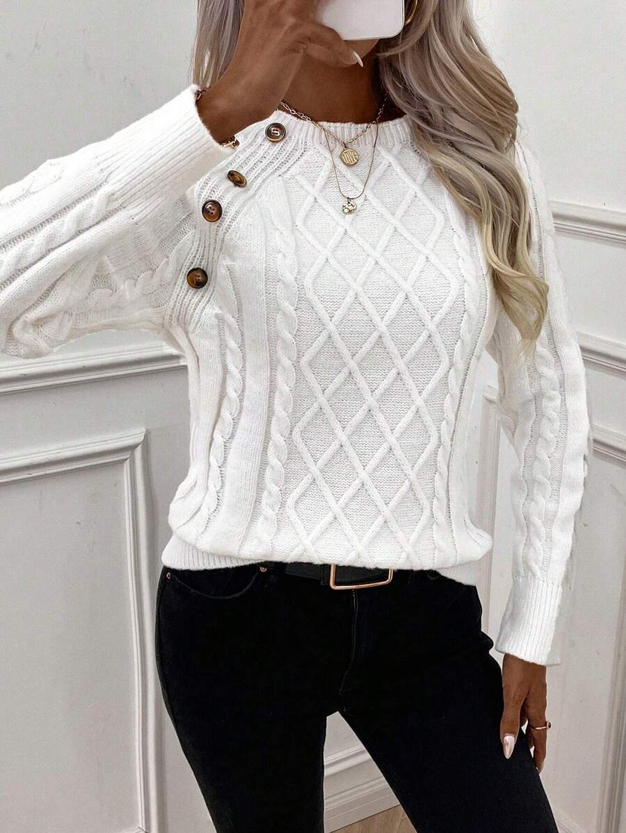 Lorraine | Button-Detail Cable Knit Jumper