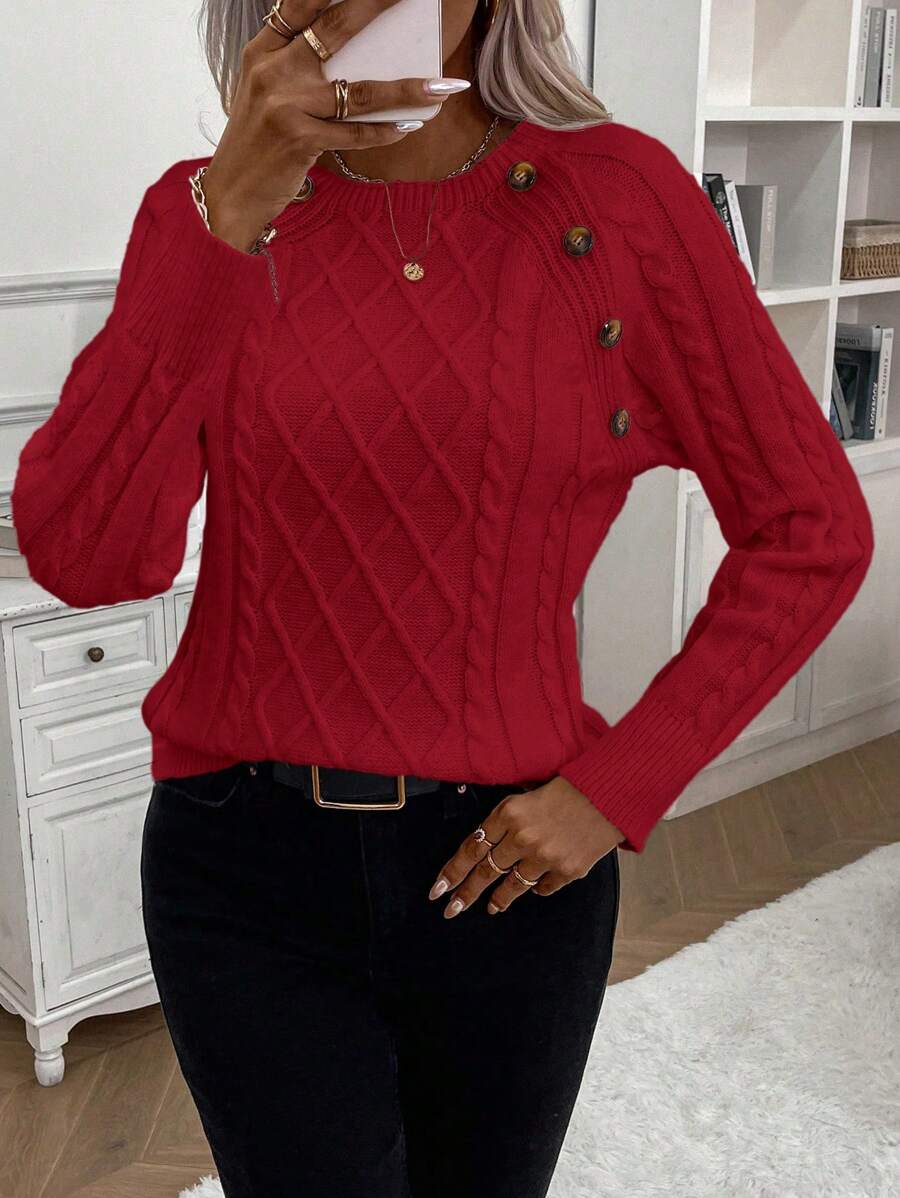 Lorraine | Button-Detail Cable Knit Jumper