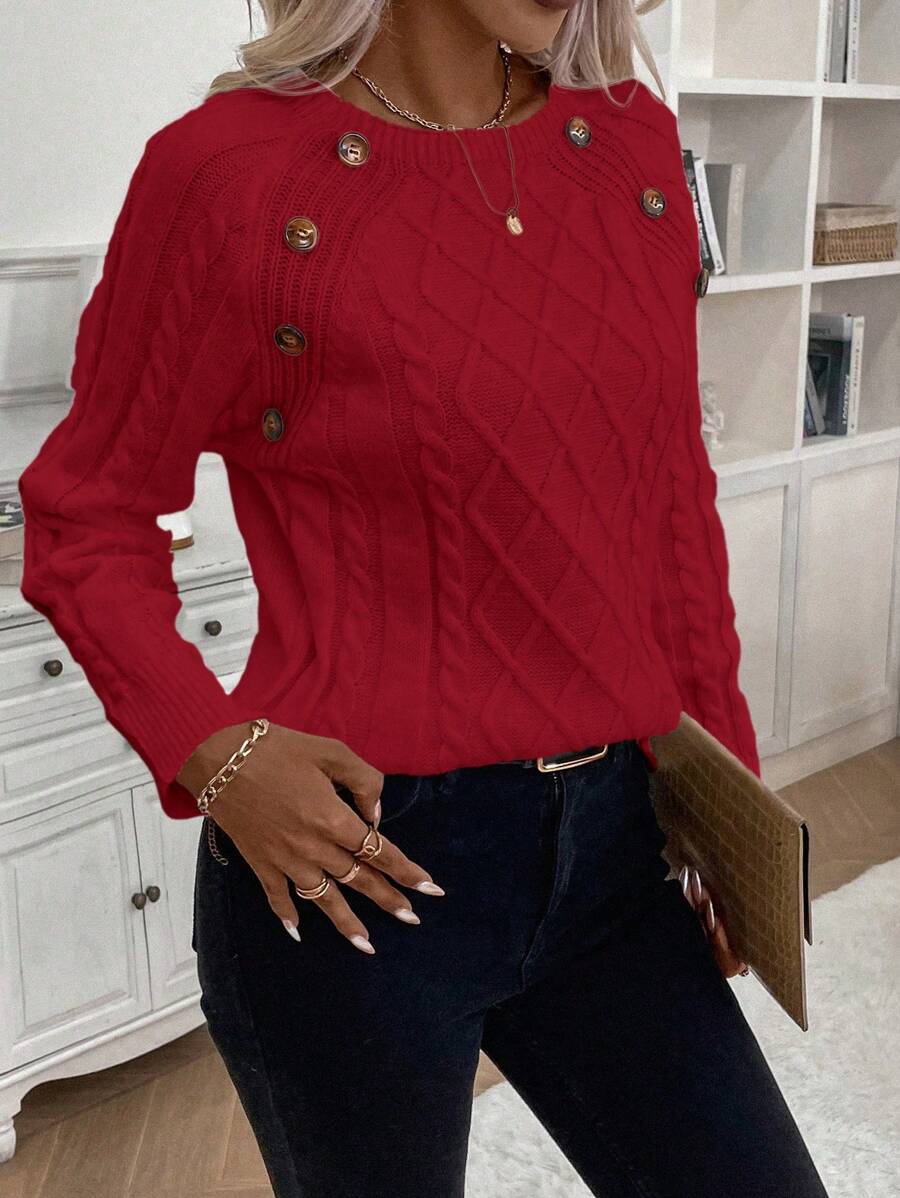 Lorraine | Button-Detail Cable Knit Jumper