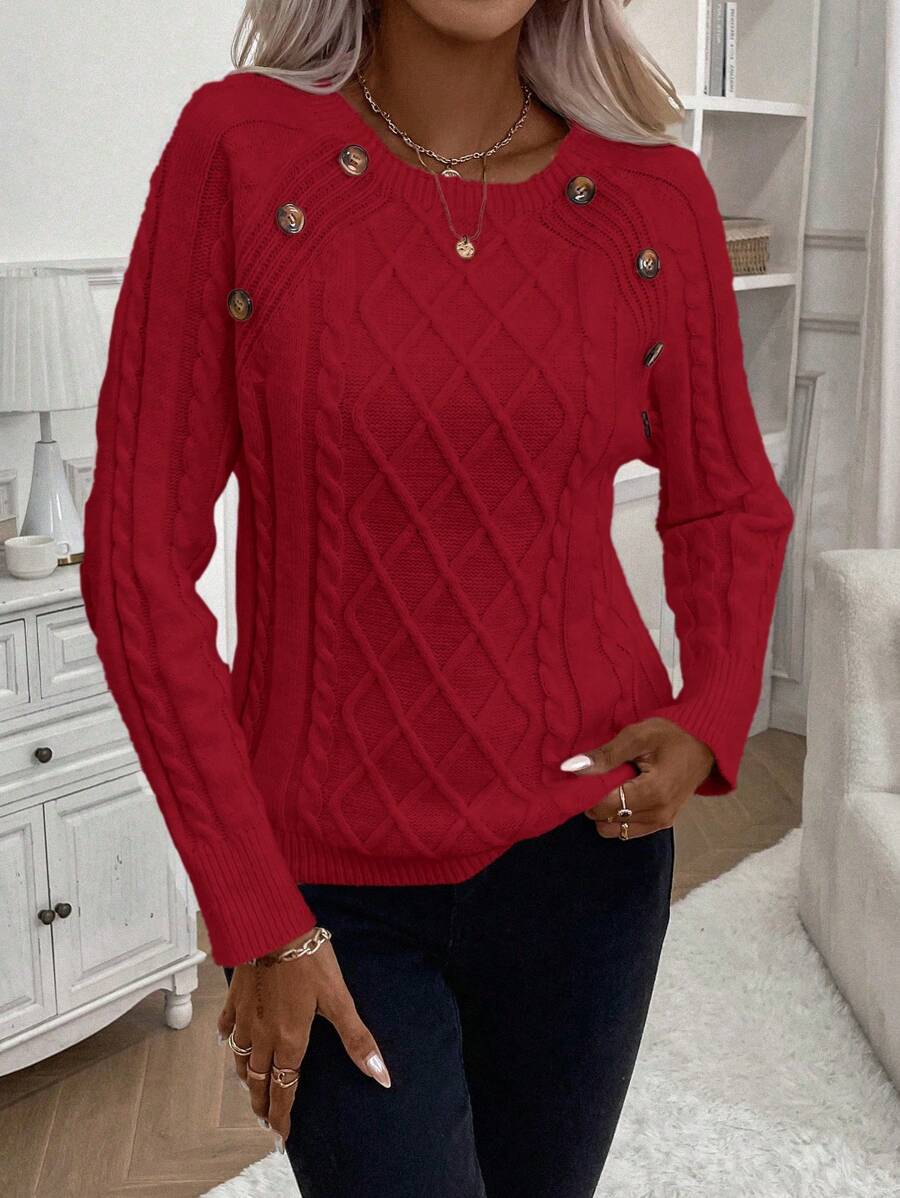 Lorraine | Button-Detail Cable Knit Jumper