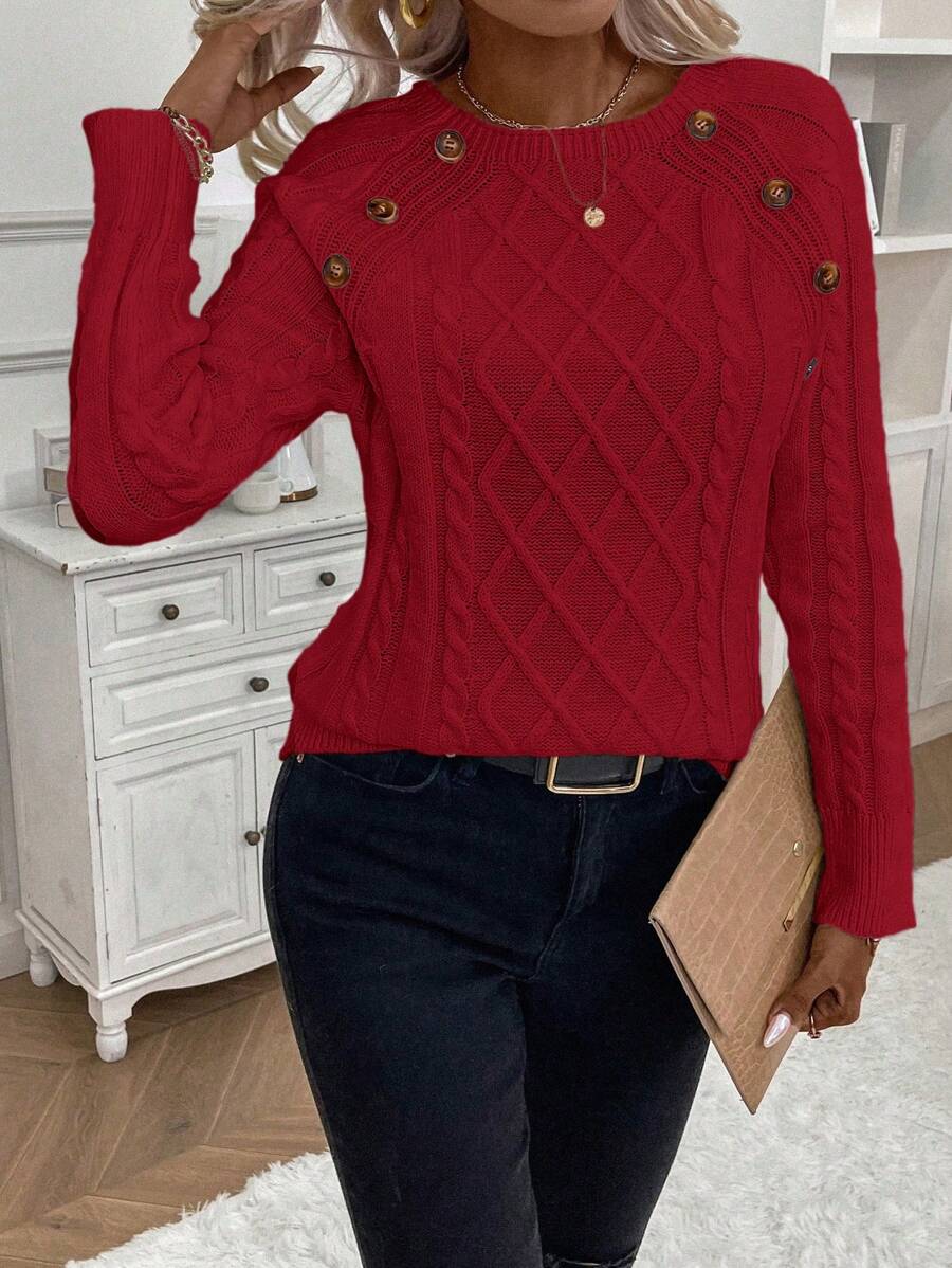 Lorraine | Button-Detail Cable Knit Jumper