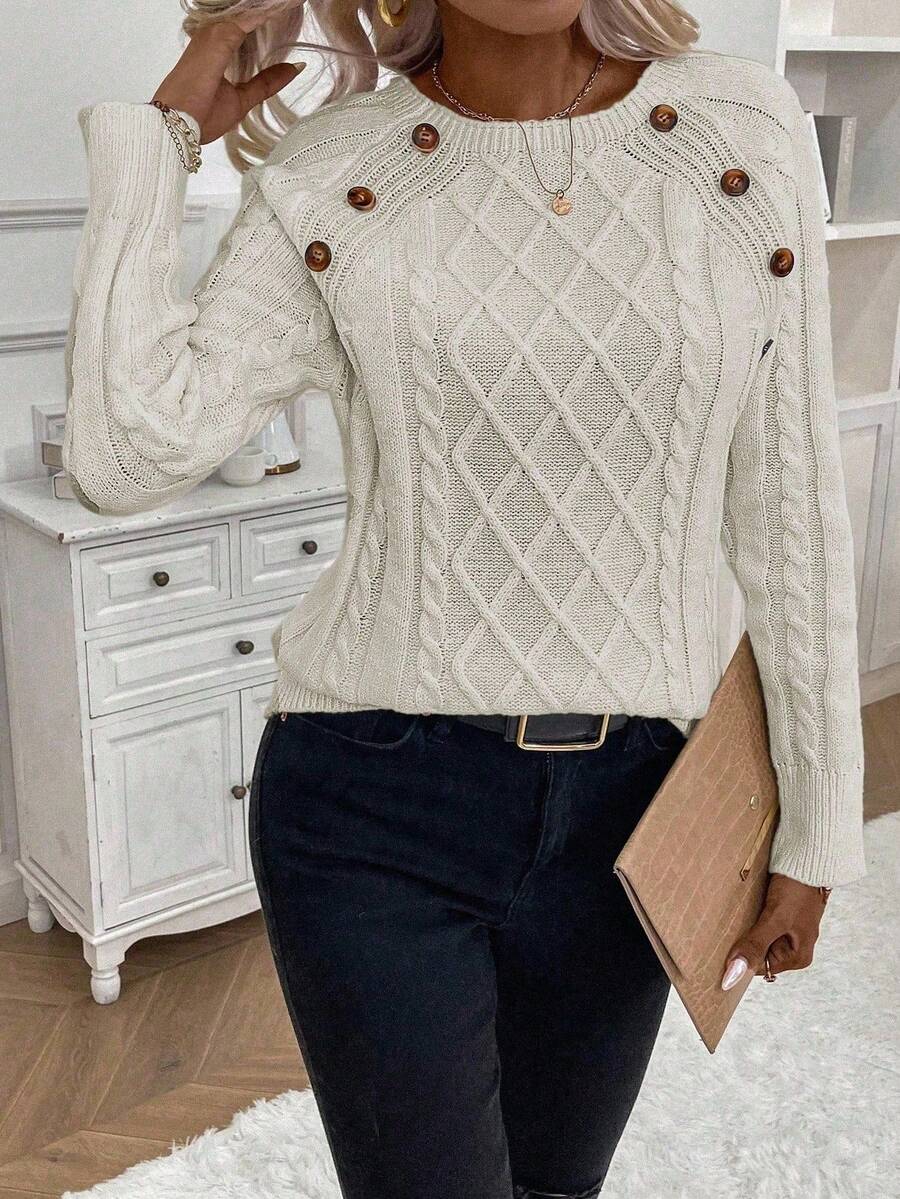 Lorraine | Button-Detail Cable Knit Jumper