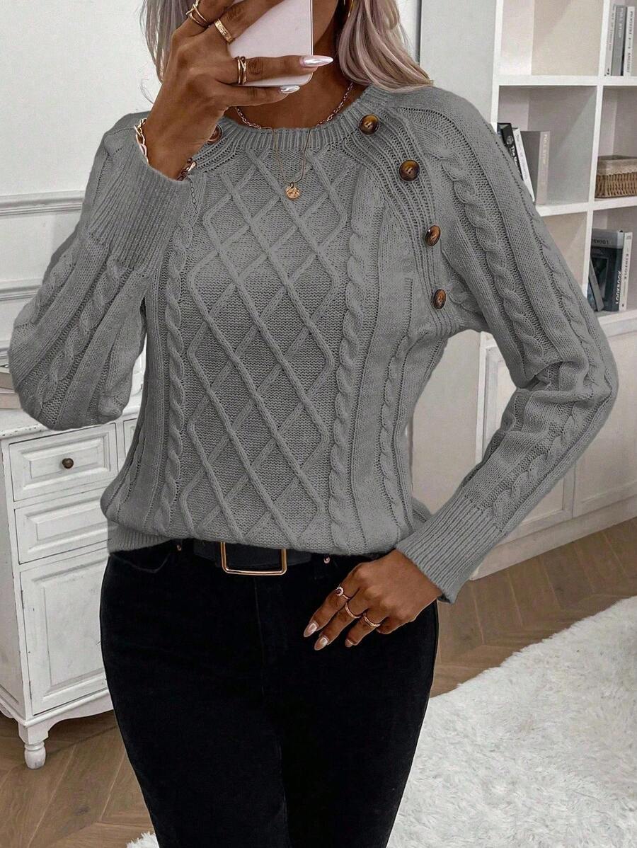 Lorraine | Button-Detail Cable Knit Jumper