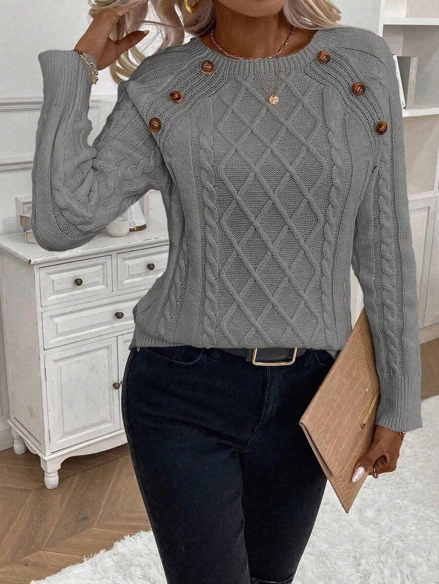 Lorraine | Button-Detail Cable Knit Jumper