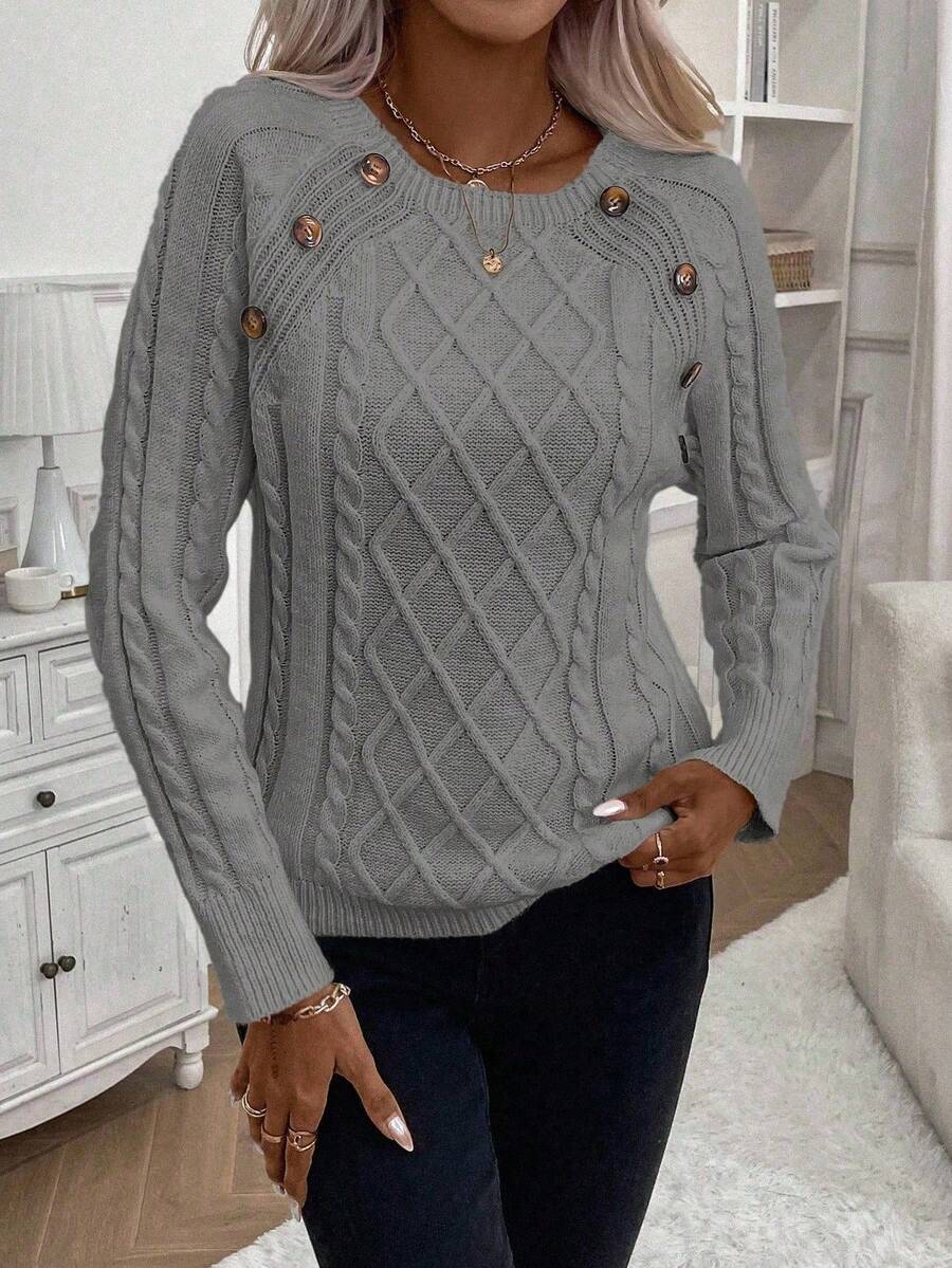 Lorraine | Button-Detail Cable Knit Jumper