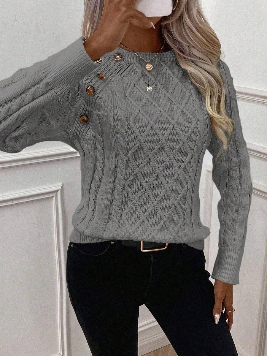 Lorraine | Button-Detail Cable Knit Jumper