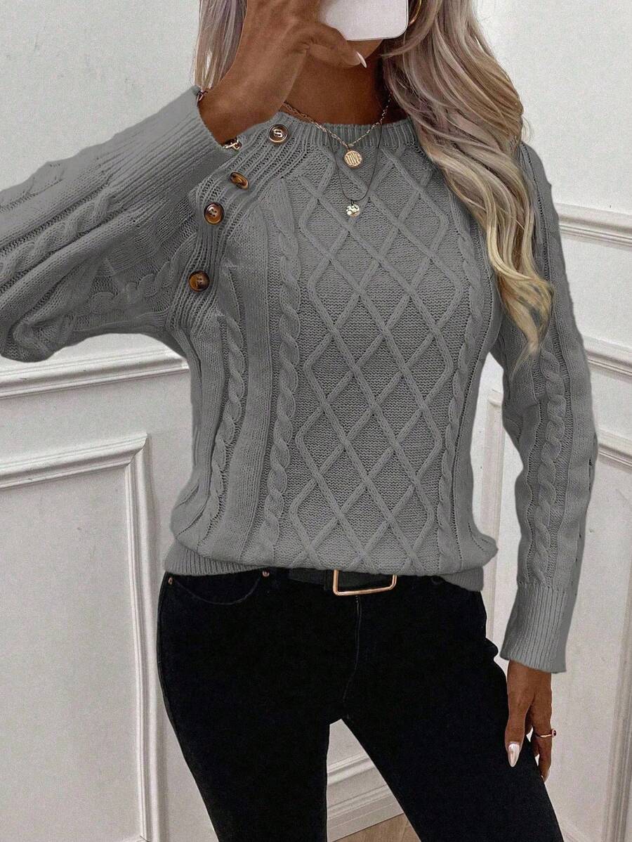 Lorraine | Button-Detail Cable Knit Jumper