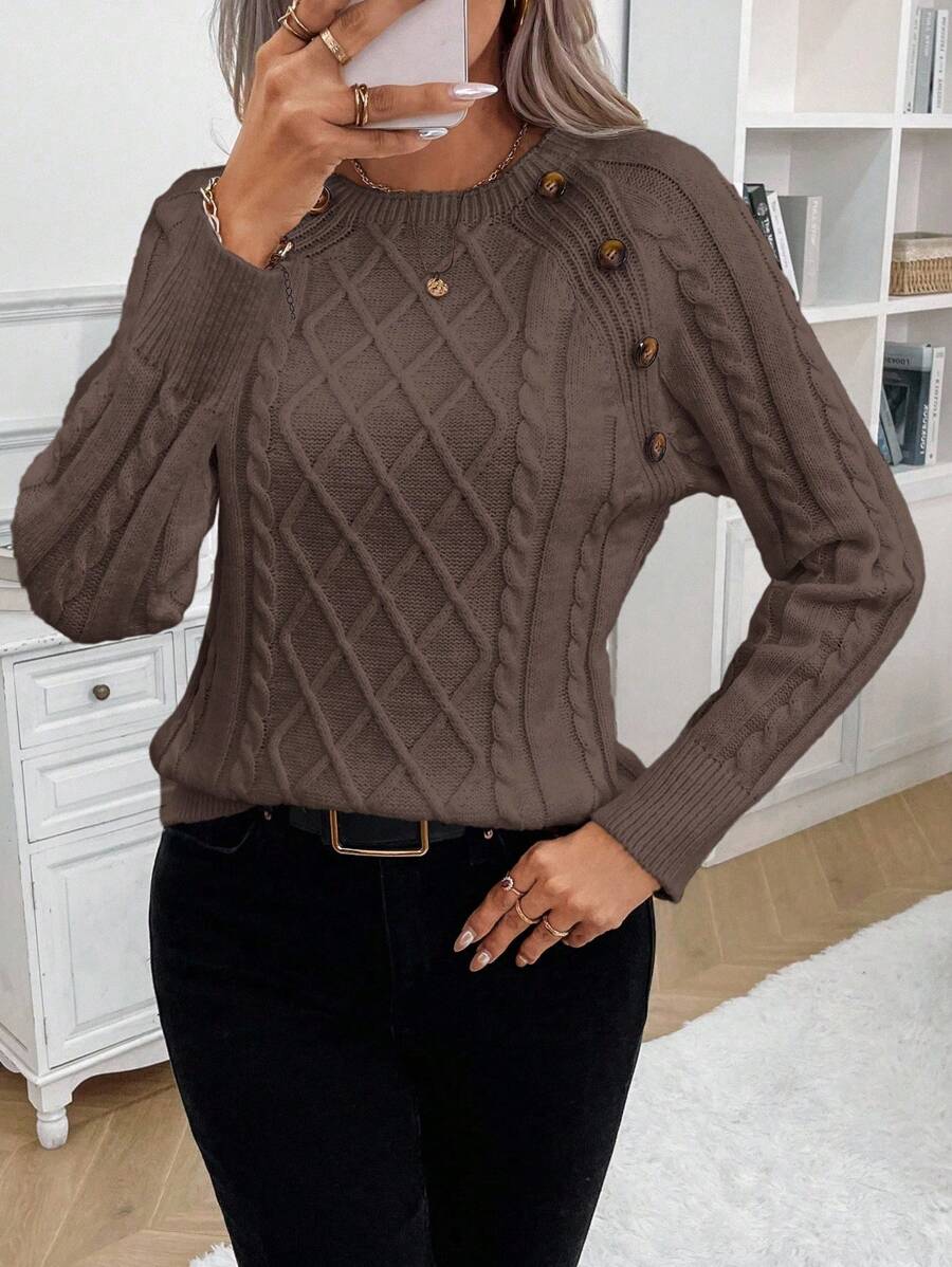 Lorraine | Button-Detail Cable Knit Jumper