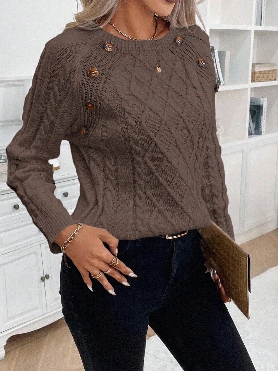 Lorraine | Button-Detail Cable Knit Jumper