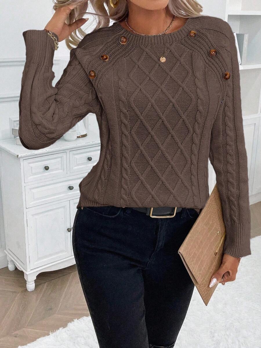 Lorraine | Button-Detail Cable Knit Jumper