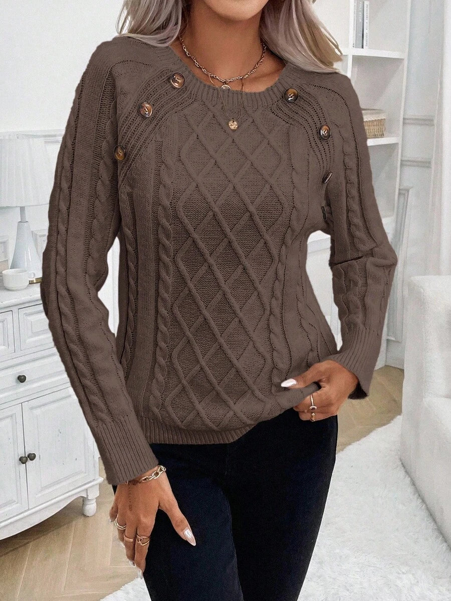 Lorraine | Button-Detail Cable Knit Jumper