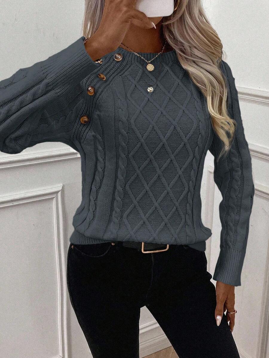 Lorraine | Button-Detail Cable Knit Jumper