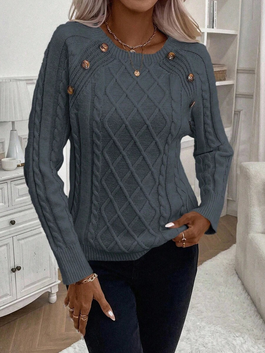 Lorraine | Button-Detail Cable Knit Jumper