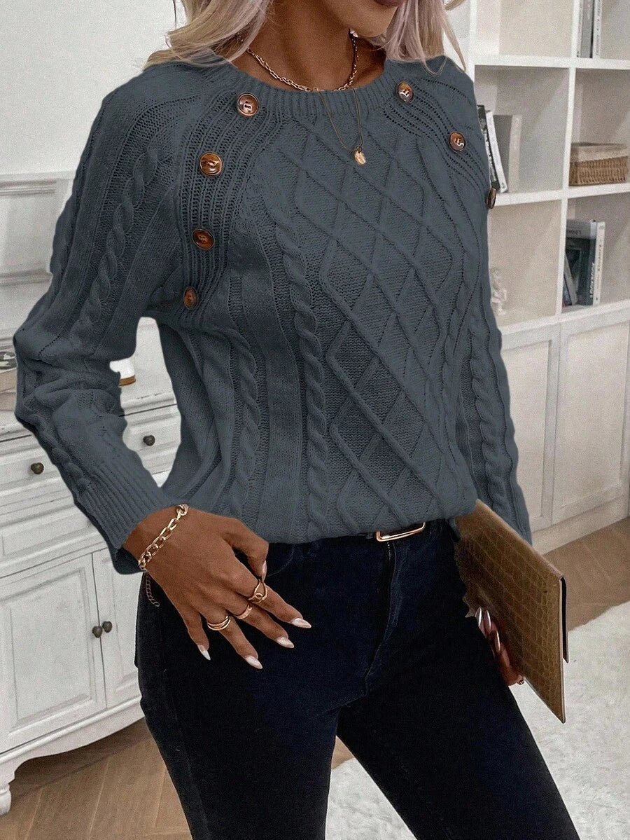 Lorraine | Button-Detail Cable Knit Jumper