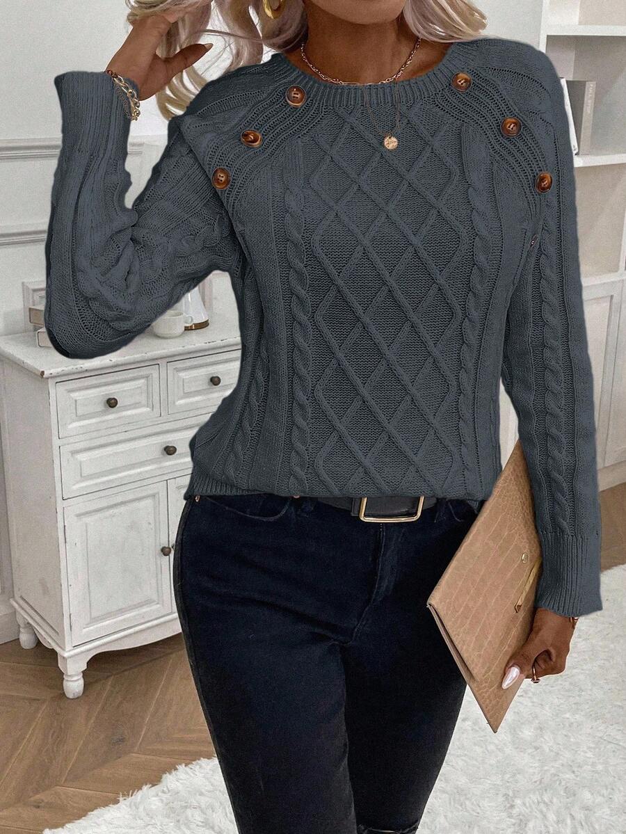Lorraine | Button-Detail Cable Knit Jumper