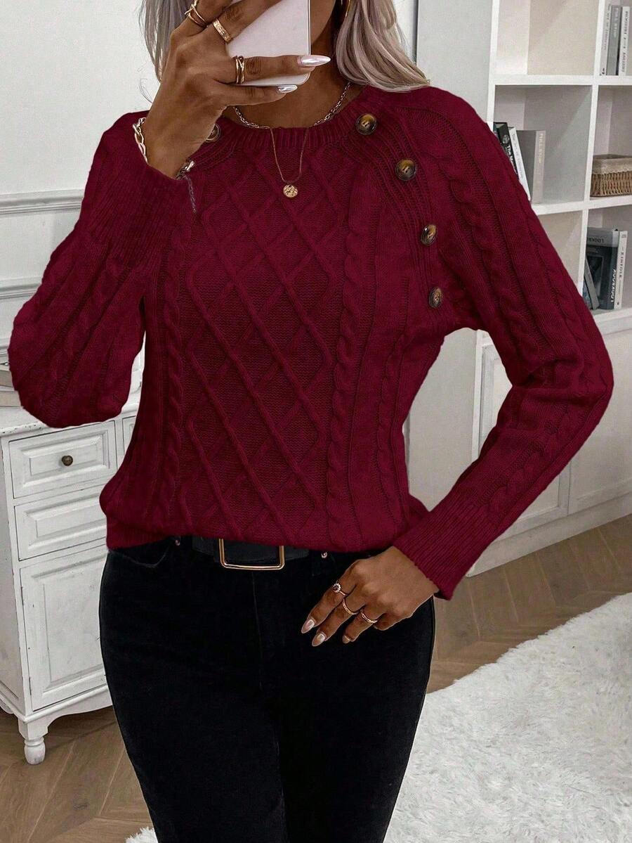 Lorraine | Button-Detail Cable Knit Jumper