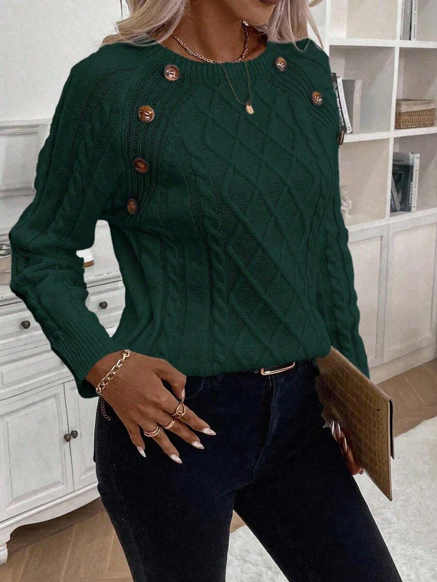Lorraine | Button-Detail Cable Knit Jumper