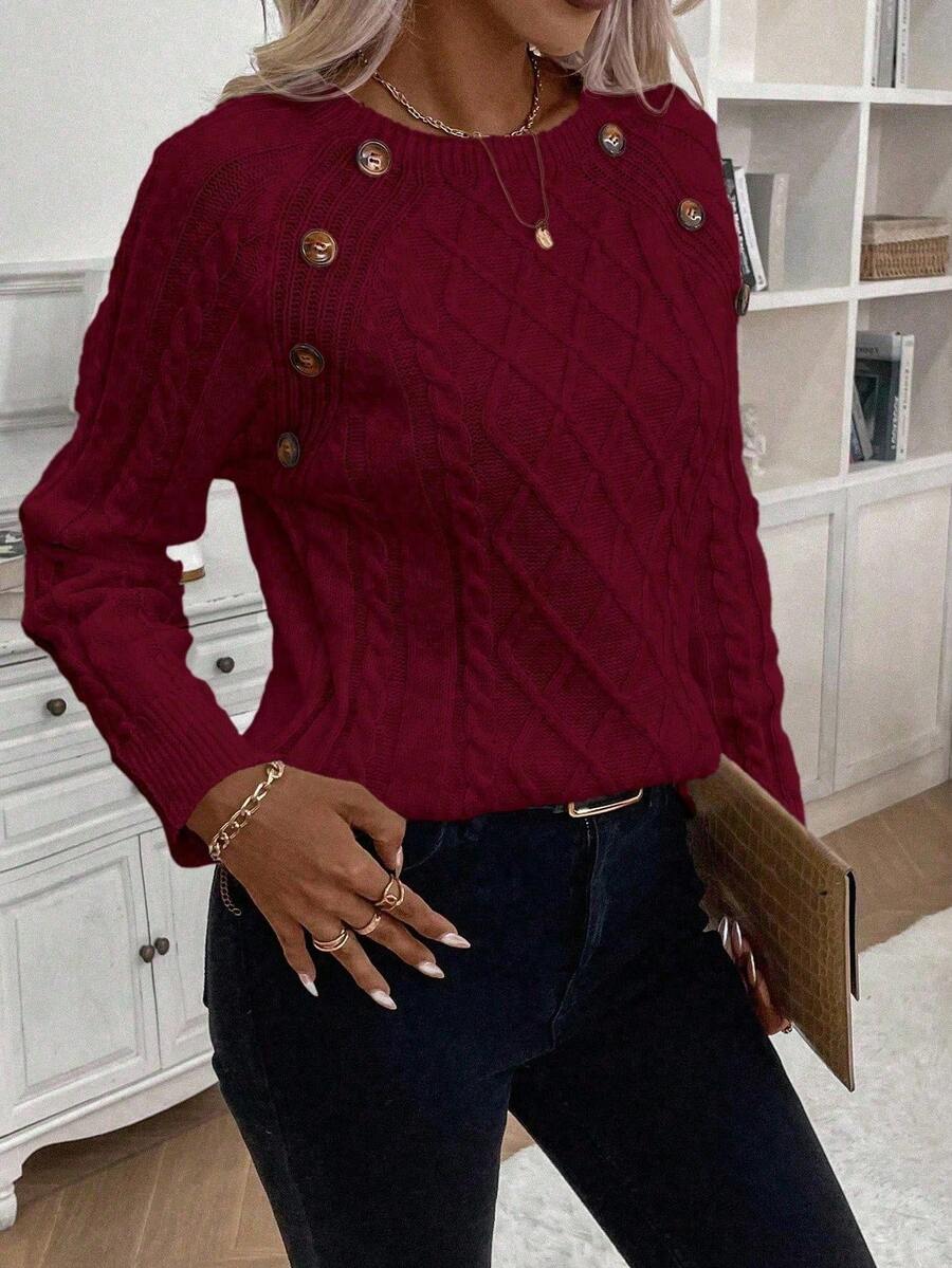 Lorraine | Button-Detail Cable Knit Jumper