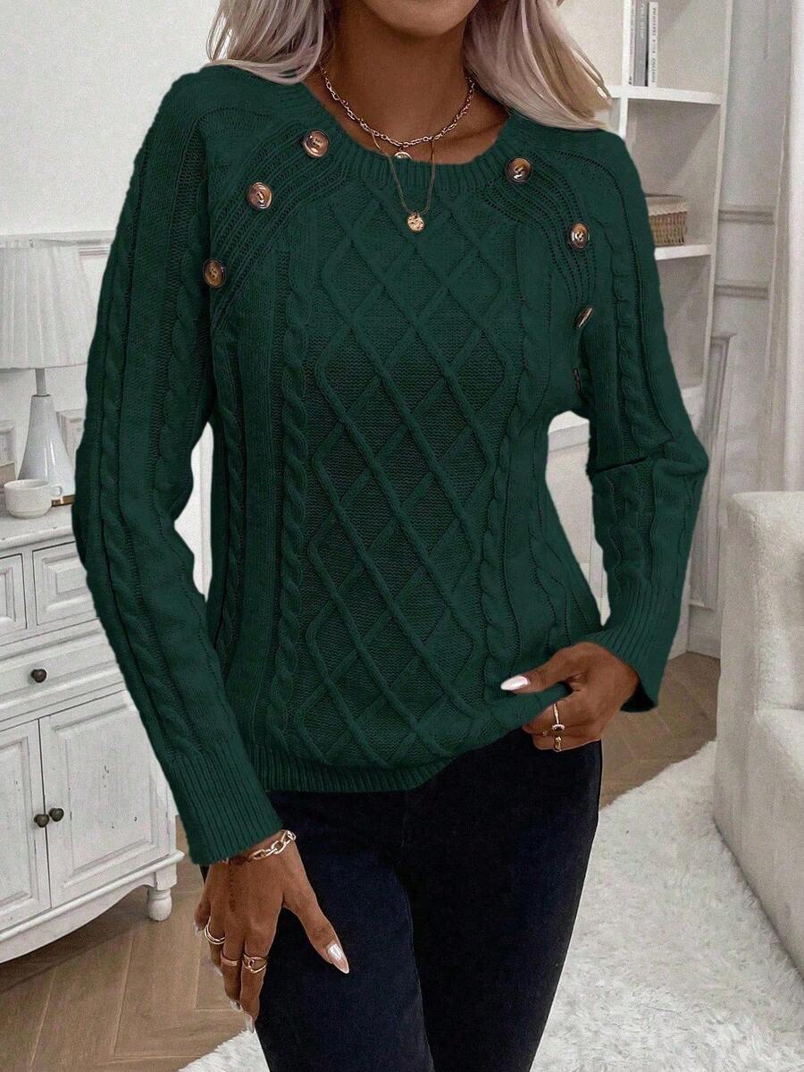 Lorraine | Button-Detail Cable Knit Jumper
