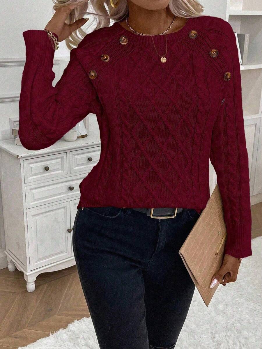 Lorraine | Button-Detail Cable Knit Jumper