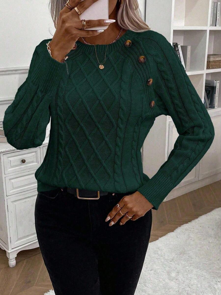 Lorraine | Button-Detail Cable Knit Jumper