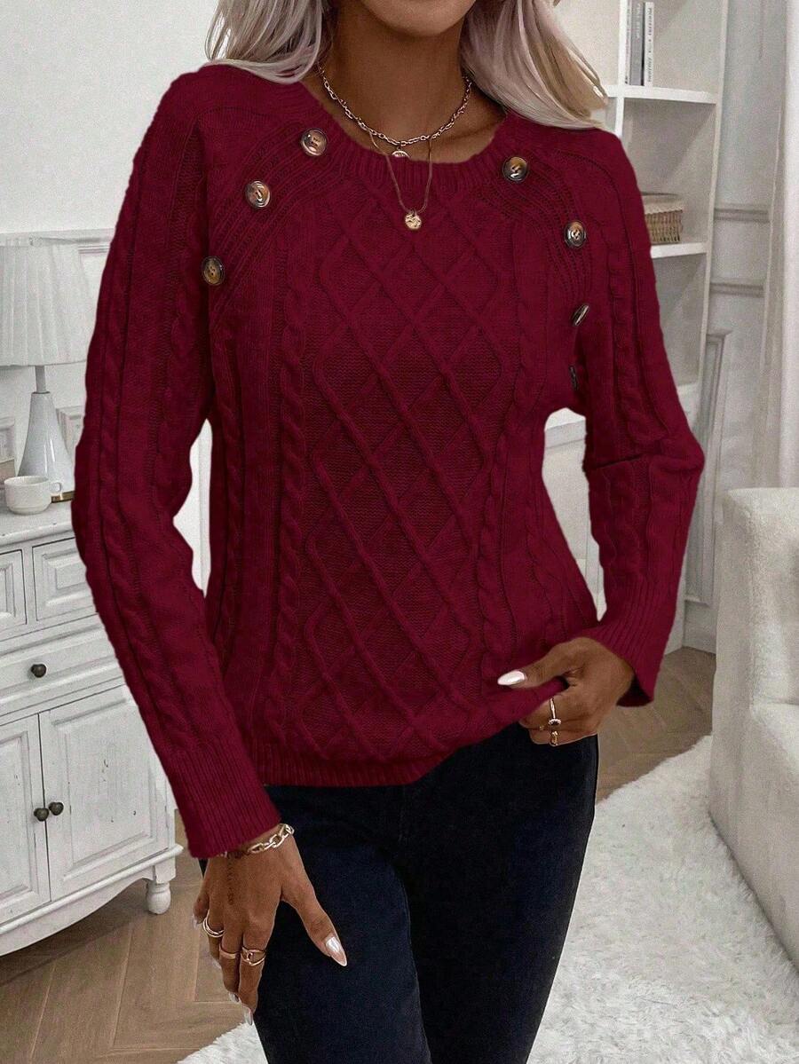 Lorraine | Button-Detail Cable Knit Jumper