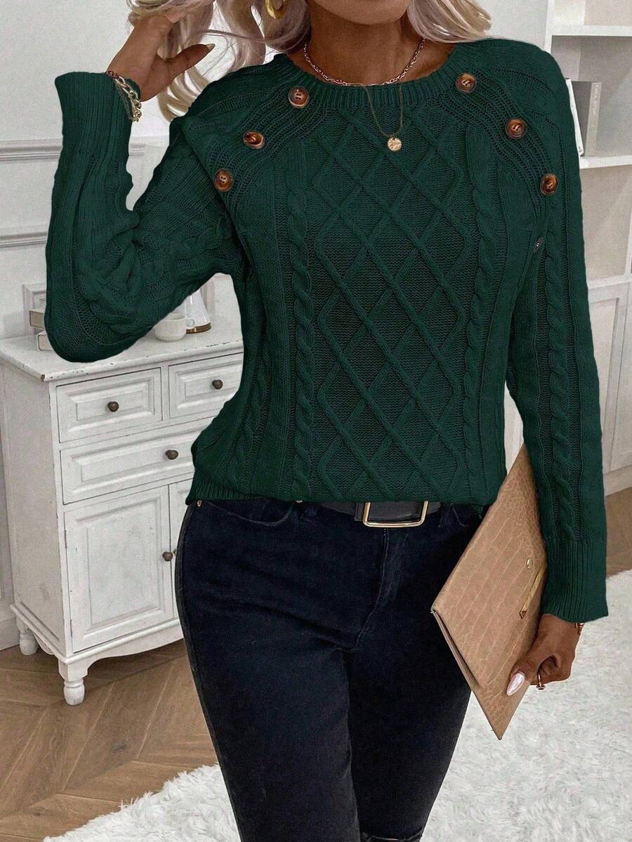 Lorraine | Button-Detail Cable Knit Jumper