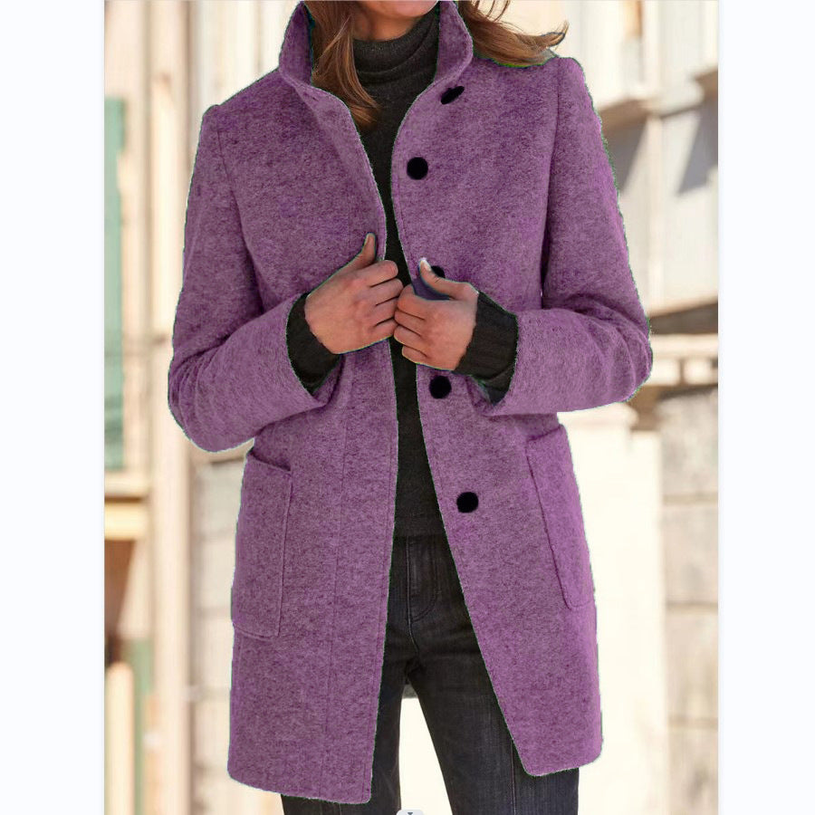 Michelle | Women's Retro-Inspired Long Sleeve Windbreaker with Button Closure and Stand Collar