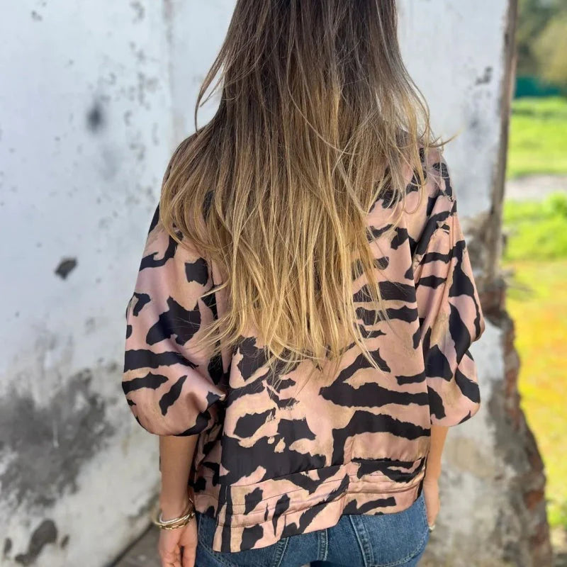 Lacey | Zebra Print Aviator Jacket with Zipper