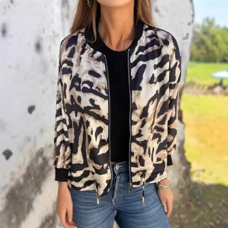 Lacey | Zebra Print Aviator Jacket with Zipper