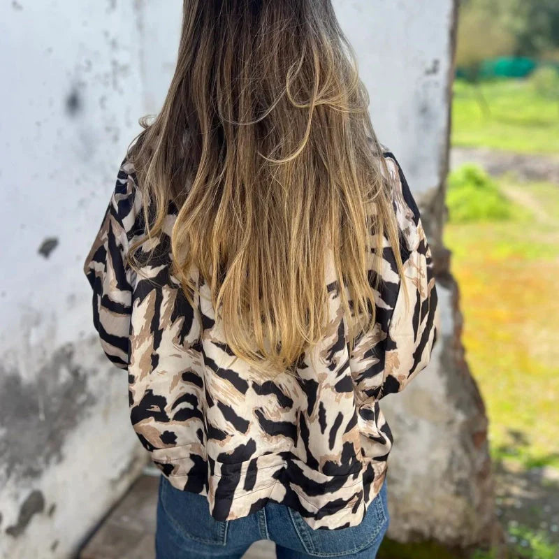 Lacey | Zebra Print Aviator Jacket with Zipper