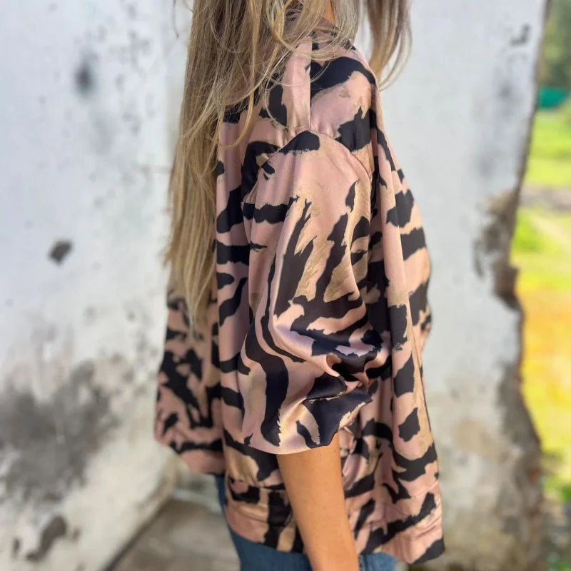 Lacey | Zebra Print Aviator Jacket with Zipper