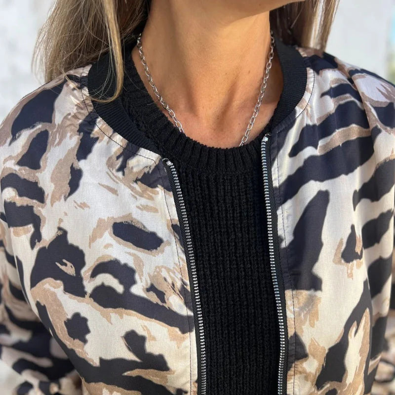 Lacey | Zebra Print Aviator Jacket with Zipper