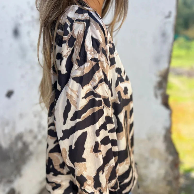 Lacey | Zebra Print Aviator Jacket with Zipper